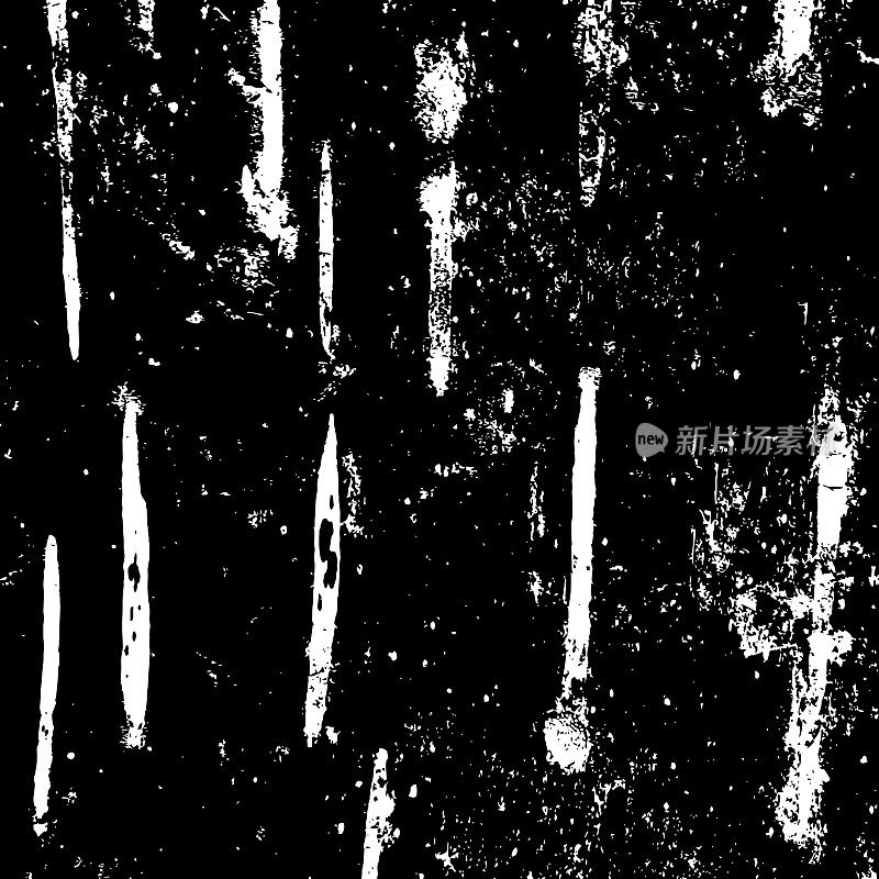 桦树树皮-垃圾纹理。黑色灰尘Scratchy Pattern。抽象的背景。矢量设计作品。变形的效果。裂缝。
